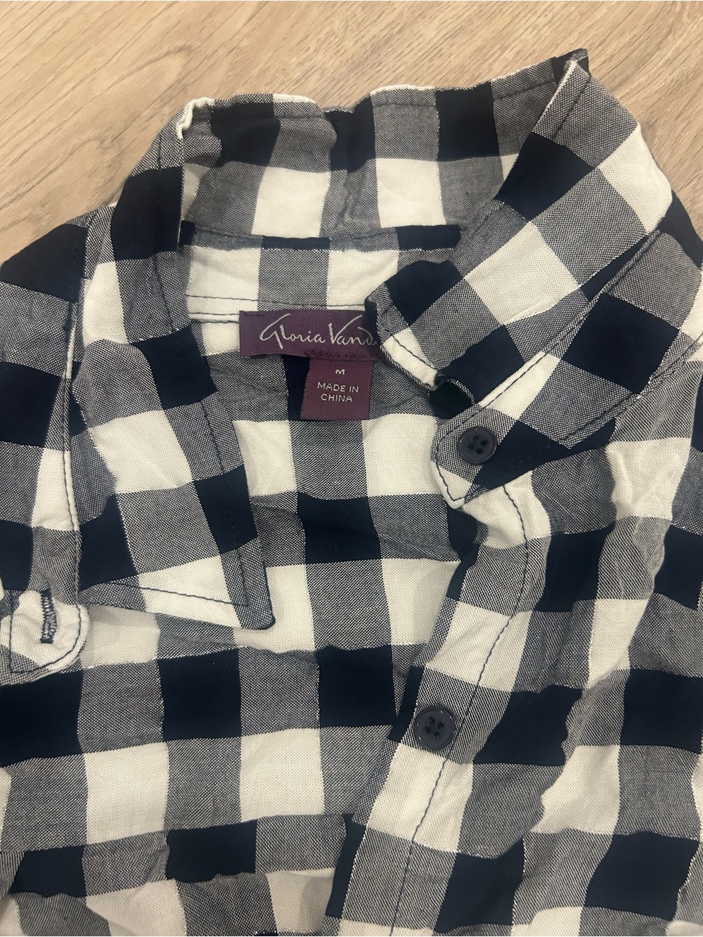 Gloria Vanderbilt Women’s Black & White Check Button-Up Shirt